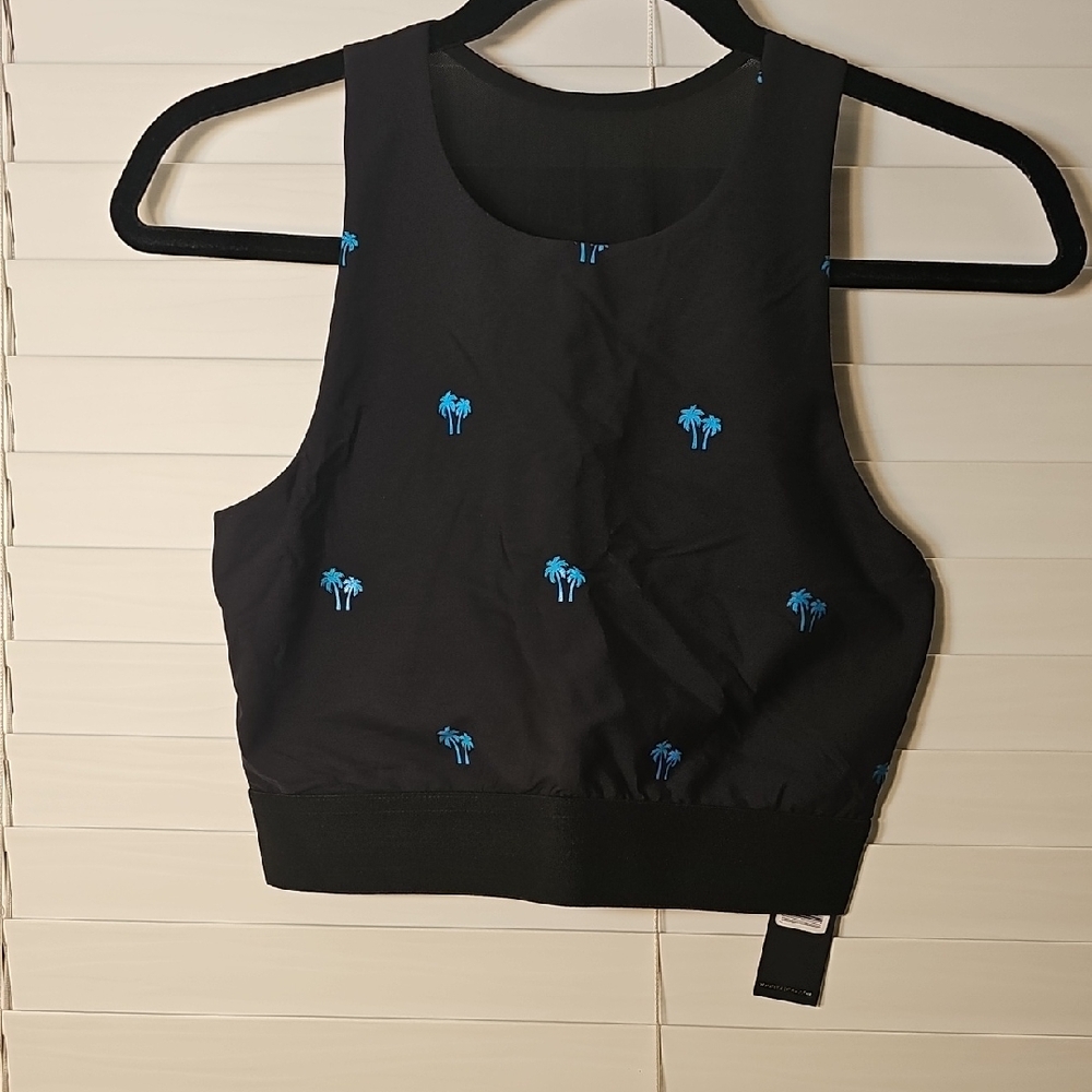 Noli Crop Top Black/Azure W/Palm Detail Size Large NWT